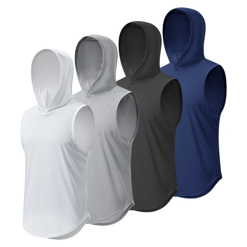 (image for) TENGOO Fashion Pure Color Fitness Hooded Tank Top Summer Quick Dry Breathable Muscle Bodybuilding Training Shirt for Gym Workout Running Hiking