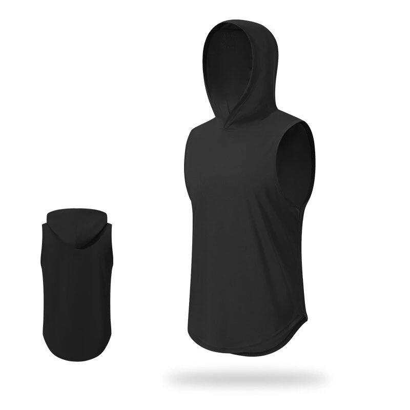 (image for) TENGOO Fashion Pure Color Fitness Hooded Tank Top Summer Quick Dry Breathable Muscle Bodybuilding Training Shirt for Gym Workout Running Hiking