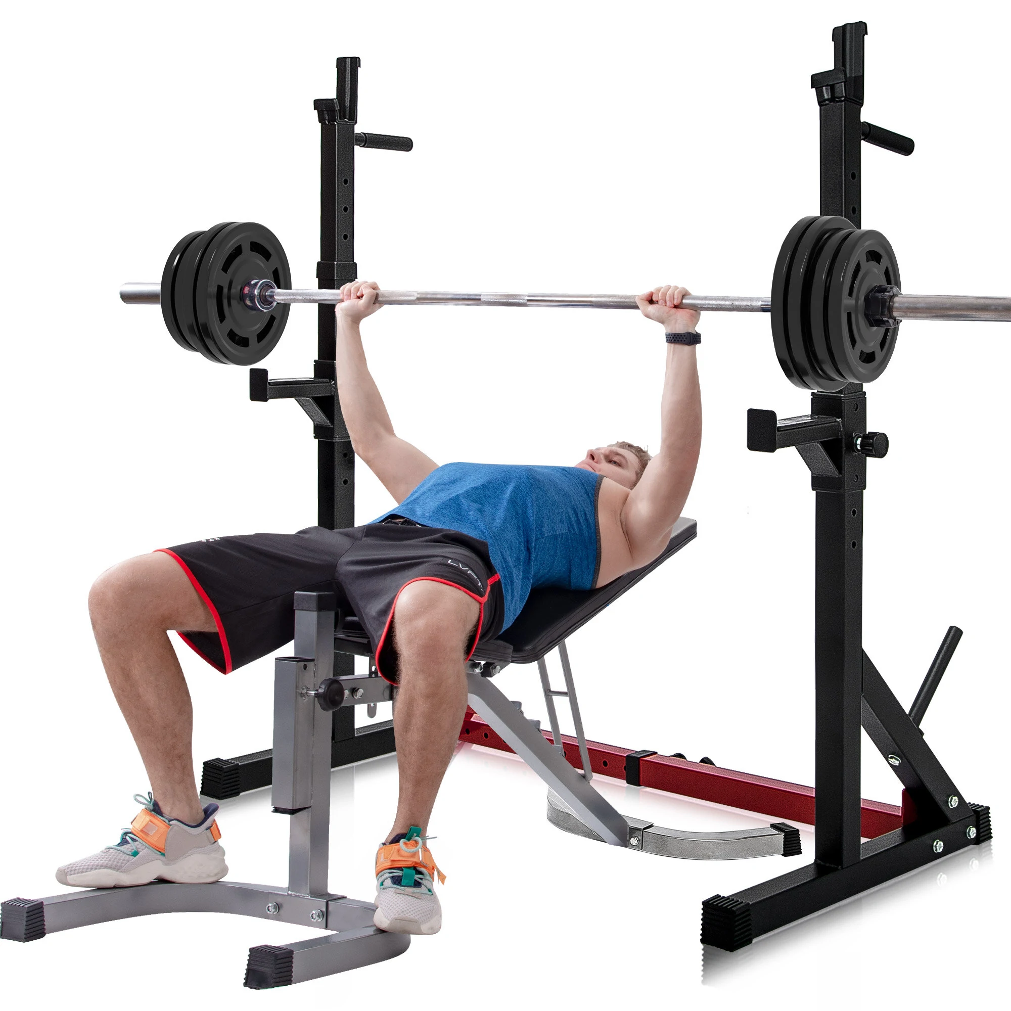 (image for) [US Direct] Dipping Station 43.5~67.5inch High 13 Levels Adjustable Weight Lifting Bench Barbell Stand Fitness Gym Home 550 Pound Loading